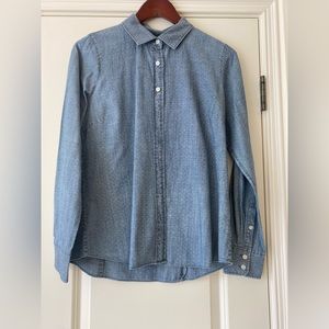 J Crew women’s denim shirt with tiny polka dots.  Size S. Used